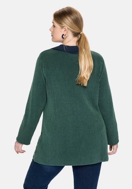 Sheego Pullover In Zweifarbiger Rippstruktur - Tiefgrün Sheego