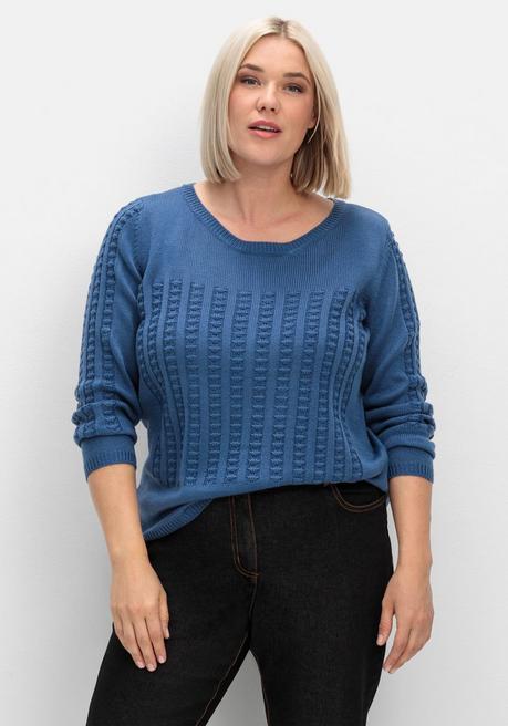 Sheego Pullover Mit 3D-Strickmuster - Jeansblau Sheego