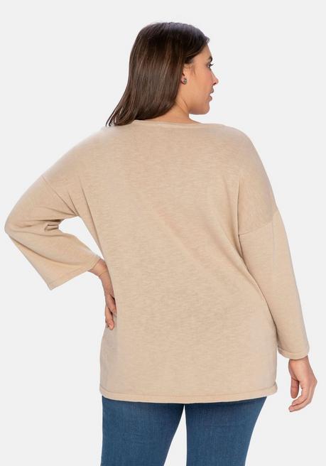 Sheego Pullover Mit 7/8-Trompetenärmeln, Aus Flammgarn - Beigefarben Sheego