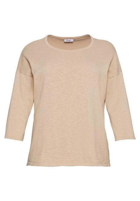 Sheego Pullover Mit 7/8-Trompetenärmeln, Aus Flammgarn - Beigefarben Sheego