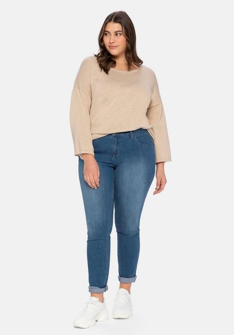 Sheego Pullover Mit 7/8-Trompetenärmeln, Aus Flammgarn - Beigefarben Sheego