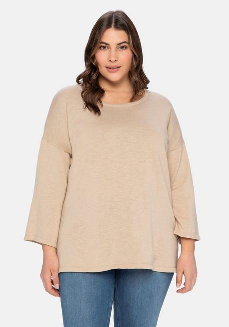 sheego Pullover mit 7/8-Trompetenärmeln, aus Flammgarn - beigefarben sheego