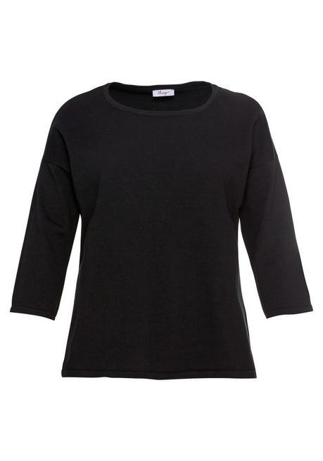 Sheego Pullover Mit 7/8-Trompetenärmeln, Aus Flammgarn - Schwarz Sheego