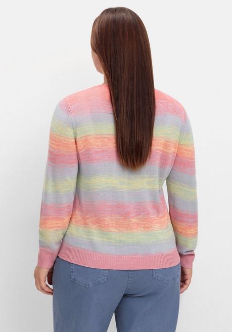 Sheego Pullover Mit Ajourstrickmuster Im Farbverlauf - Rosé Gestreift Sheego