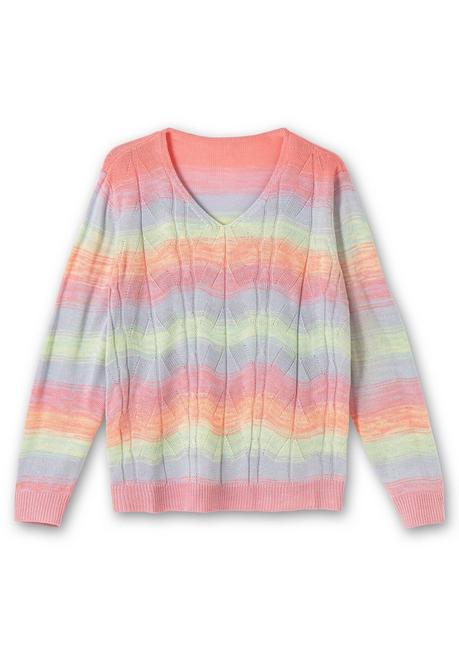 Sheego Pullover Mit Ajourstrickmuster Im Farbverlauf - Rosé Gestreift Sheego