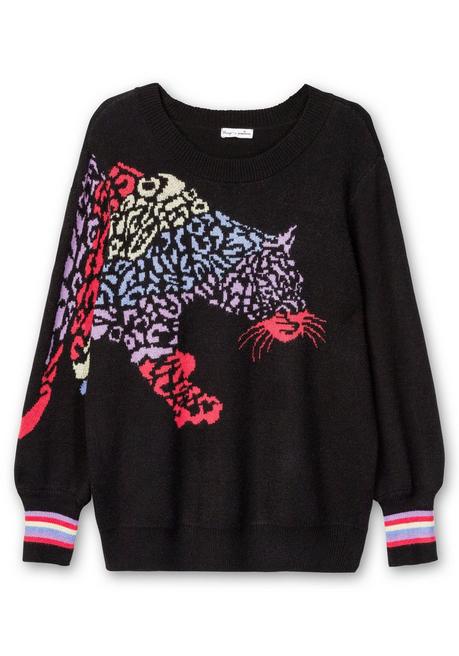 Sheego By Joe Browns Pullover Mit Animalmotiv Und Ballonärmeln - Schwarz Gemustert Sheego