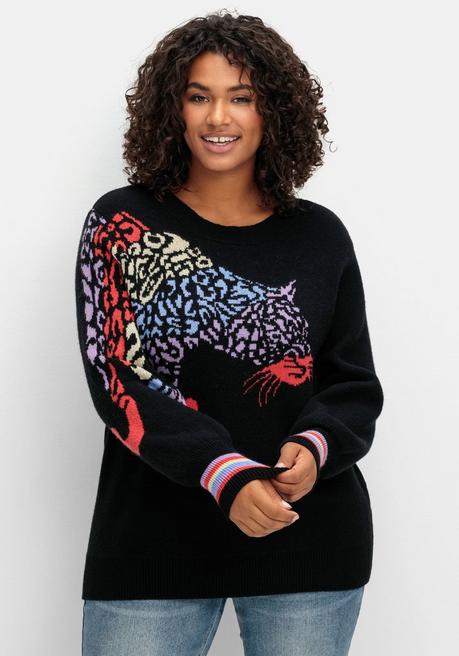 sheego by Joe Browns Pullover mit Animalmotiv und Ballonärmeln - schwarz gemustert sheego