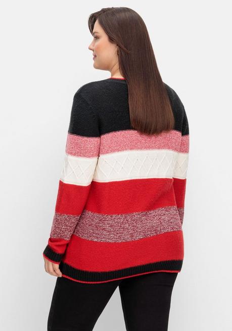 Sheego Pullover Mit Blockstreifen - Schwarz Meliert Sheego