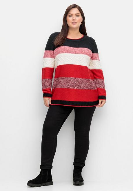 Sheego Pullover Mit Blockstreifen - Schwarz Meliert Sheego