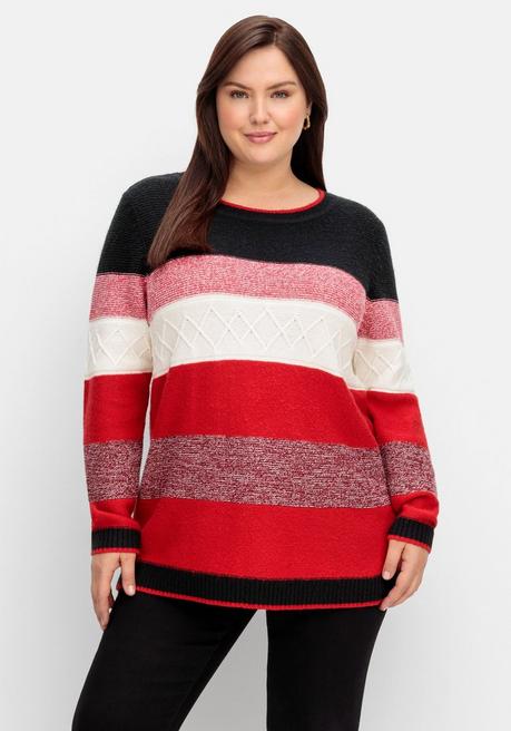 Sheego Pullover Mit Blockstreifen - Schwarz Meliert Sheego