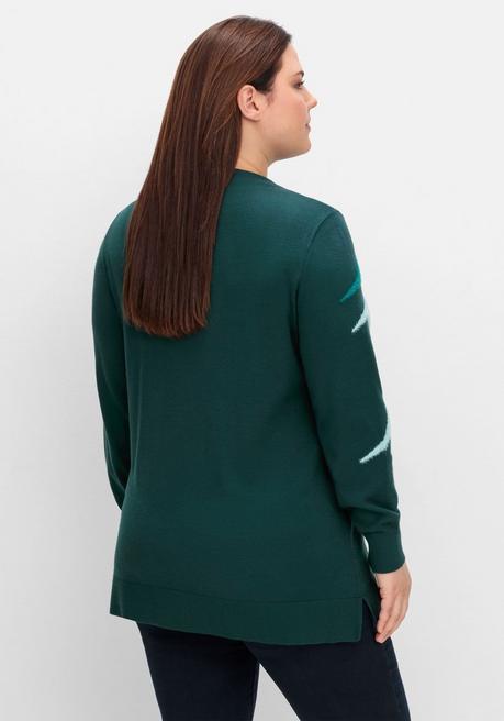 Sheego Pullover Mit Flauschgarn-Intarsien - Tiefgrün Gemustert Sheego