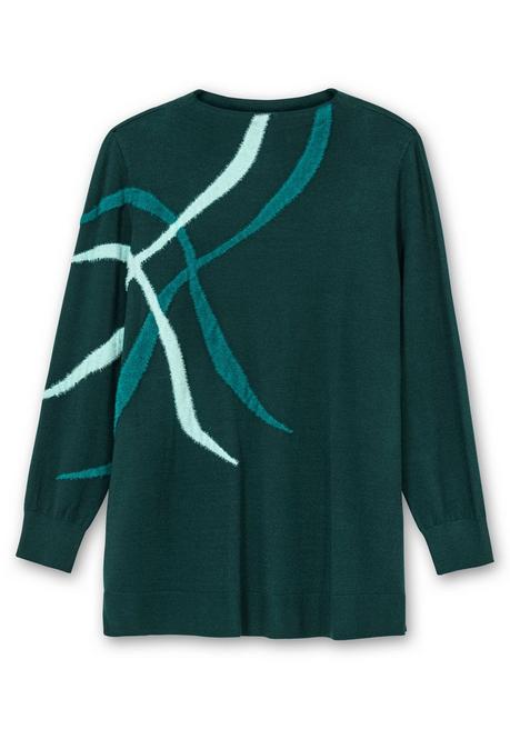 Sheego Pullover Mit Flauschgarn-Intarsien - Tiefgrün Gemustert Sheego