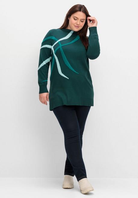 Sheego Pullover Mit Flauschgarn-Intarsien - Tiefgrün Gemustert Sheego