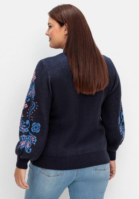 Sheego By Joe Browns Pullover Mit Floralem Jacquardmuster - Blau Sheego