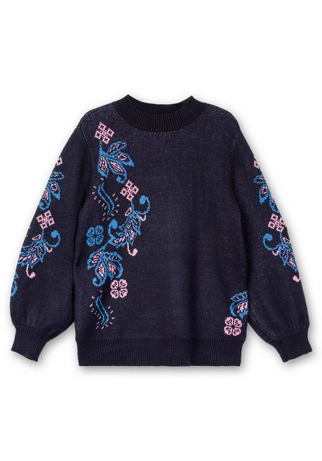 Sheego By Joe Browns Pullover Mit Floralem Jacquardmuster - Blau Sheego