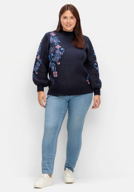 Sheego By Joe Browns Pullover Mit Floralem Jacquardmuster - Blau Sheego