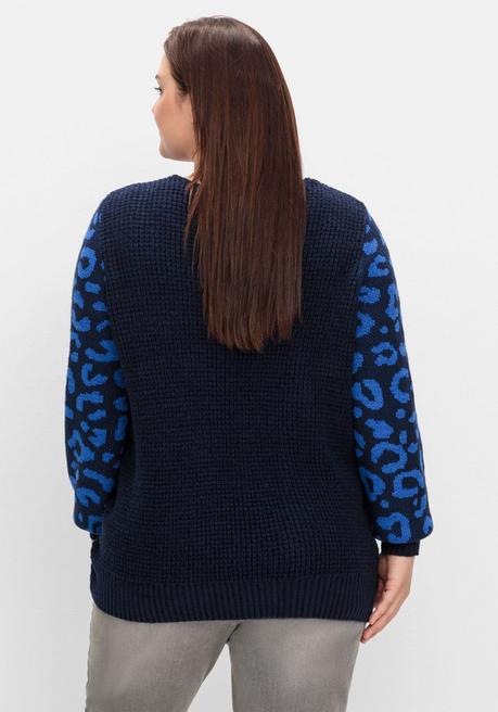 Sheego By Joe Browns Pullover Mit Gemusterten Ballonärmeln - Tiefblau Gemustert Sheego