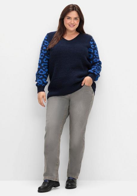 Sheego By Joe Browns Pullover Mit Gemusterten Ballonärmeln - Tiefblau Gemustert Sheego