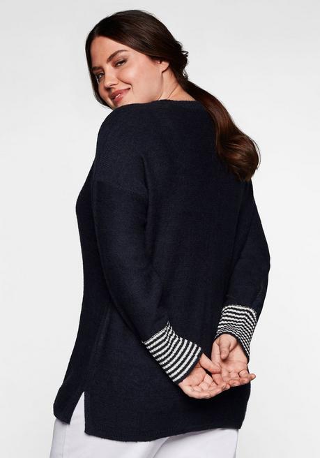 Sheego Pullover Mit Geringeltem Ärmelbündchen - Nachtblau Sheego