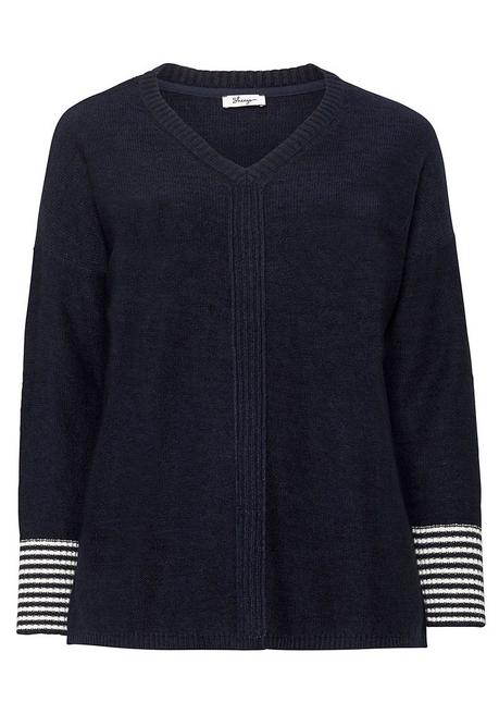 Sheego Pullover Mit Geringeltem Ärmelbündchen - Nachtblau Sheego