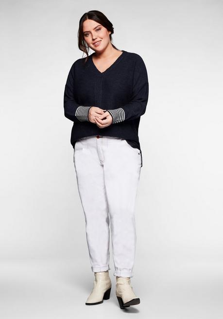 Sheego Pullover Mit Geringeltem Ärmelbündchen - Nachtblau Sheego