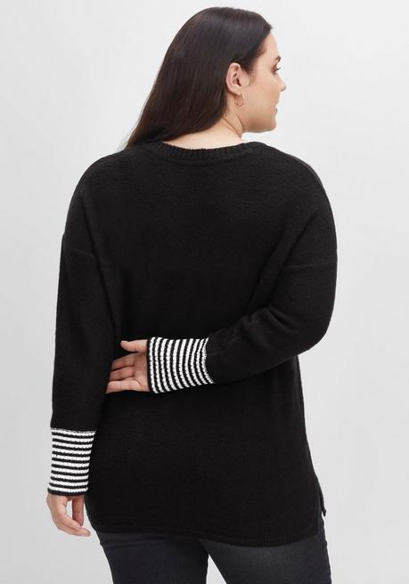Sheego Pullover Mit Geringeltem Ärmelbündchen - Schwarz Sheego