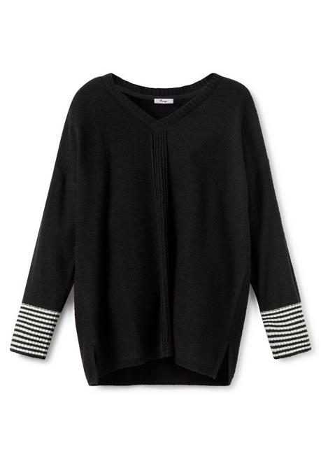 Sheego Pullover Mit Geringeltem Ärmelbündchen - Schwarz Sheego