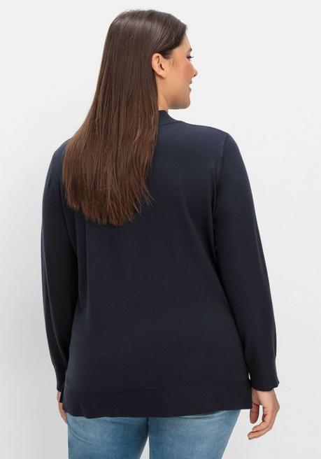 Sheego Pullover Mit Geripptem Stehkragen - Tiefblau Sheego