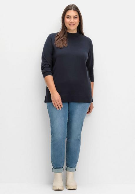 Sheego Pullover Mit Geripptem Stehkragen - Tiefblau Sheego