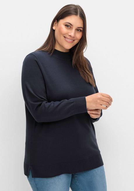 sheego Pullover mit geripptem Stehkragen - tiefblau sheego sheego Pullover mit geripptem Stehkragen - tiefblau sheego