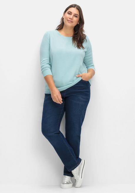 Sheego Pullover Mit Gerippten Abschlüssen - Aqua Sheego