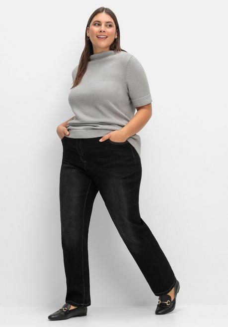 Sheego Pullover Mit Halbarm Und Stehkragen - Steingrau Sheego