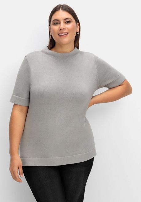 sheego Pullover mit Halbarm und Stehkragen - steingrau sheego