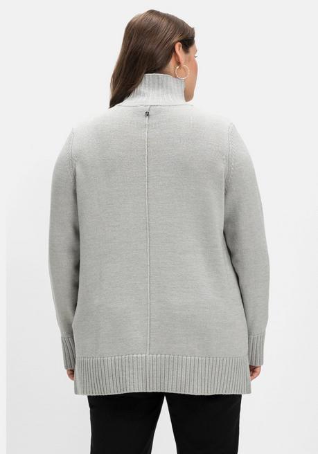 Sheego Pullover Mit Hohem Stehkragen Und Tasche Vorn - Hellgrau Meliert Sheego