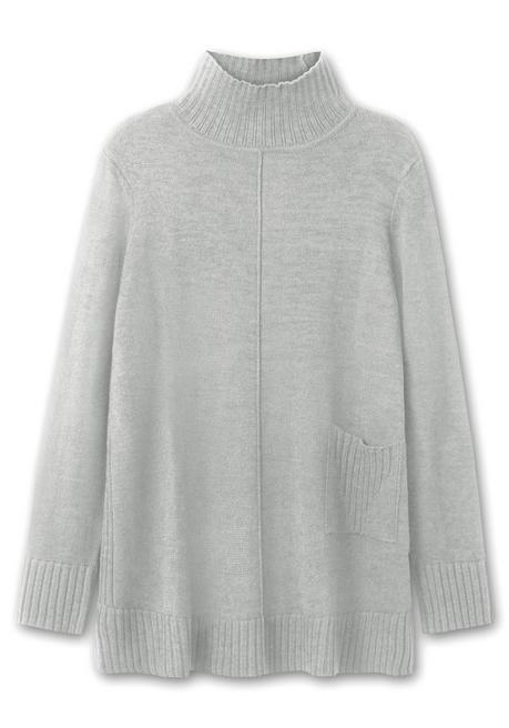 Sheego Pullover Mit Hohem Stehkragen Und Tasche Vorn - Hellgrau Meliert Sheego