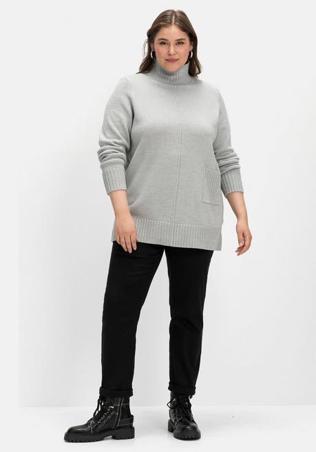 Sheego Pullover Mit Hohem Stehkragen Und Tasche Vorn - Hellgrau Meliert Sheego