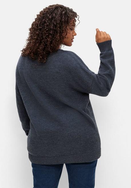 Sheego Pullover Mit Intarsien-Wording, Mit Kaschmiranteil - Nachtblau Meliert Sheego