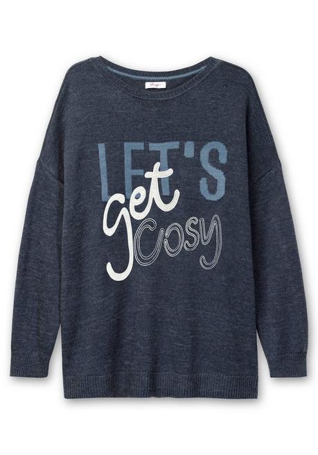 Sheego Pullover Mit Intarsien-Wording, Mit Kaschmiranteil - Nachtblau Meliert Sheego