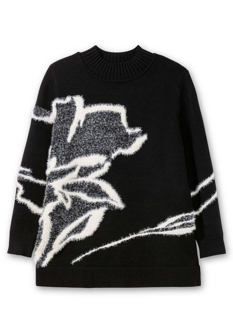 Sheego Pullover Mit Intarsienmuster Aus Flauschgarn - Schwarz Gemustert Sheego