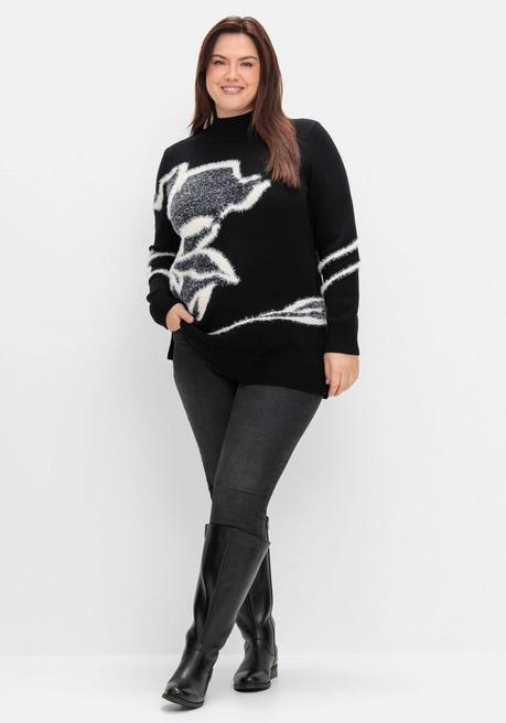 Sheego Pullover Mit Intarsienmuster Aus Flauschgarn - Schwarz Gemustert Sheego