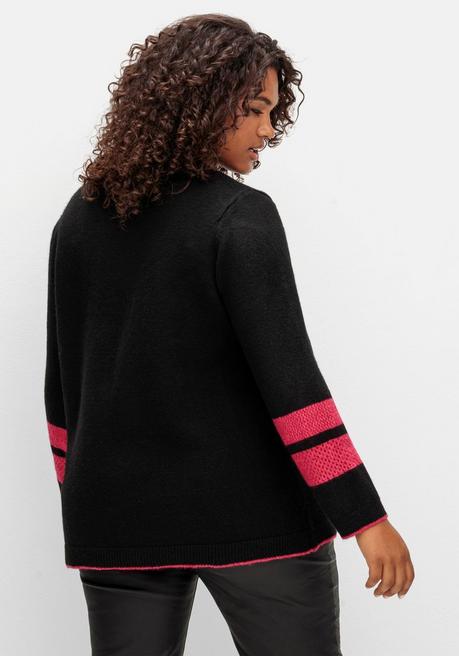 Sheego Pullover Mit Intarsienstrickmuster Und Stickerei - Schwarz Sheego