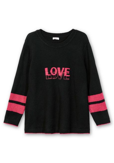 Sheego Pullover Mit Intarsienstrickmuster Und Stickerei - Schwarz Sheego