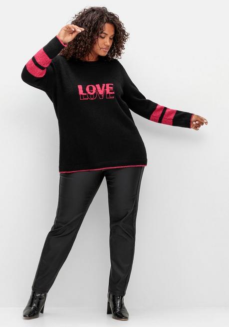 Sheego Pullover Mit Intarsienstrickmuster Und Stickerei - Schwarz Sheego