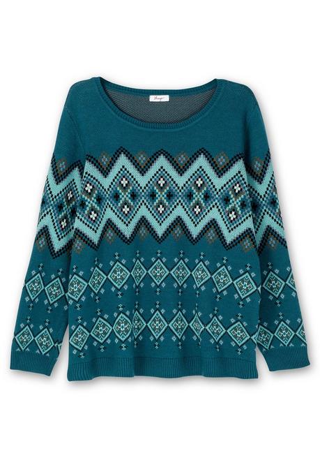 Sheego Pullover Mit Jacquard-Strickmuster - Dunkelpetrol Gemustert Sheego