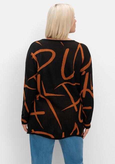 Sheego Pullover Mit Jacquard-Strickmuster - Schwarz Gemustert Sheego