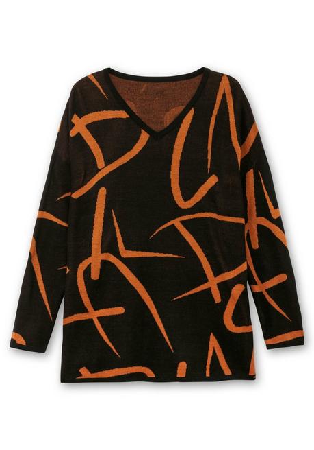 Sheego Pullover Mit Jacquard-Strickmuster - Schwarz Gemustert Sheego