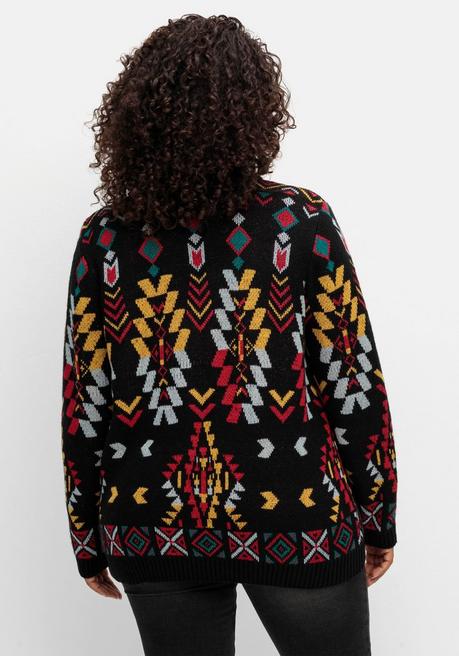 Sheego By Joe Browns Pullover Mit Jacquardmuster Im Ethno-Stil - Schwarz Gemustert Sheego