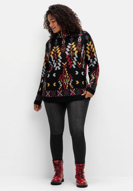 Sheego By Joe Browns Pullover Mit Jacquardmuster Im Ethno-Stil - Schwarz Gemustert Sheego