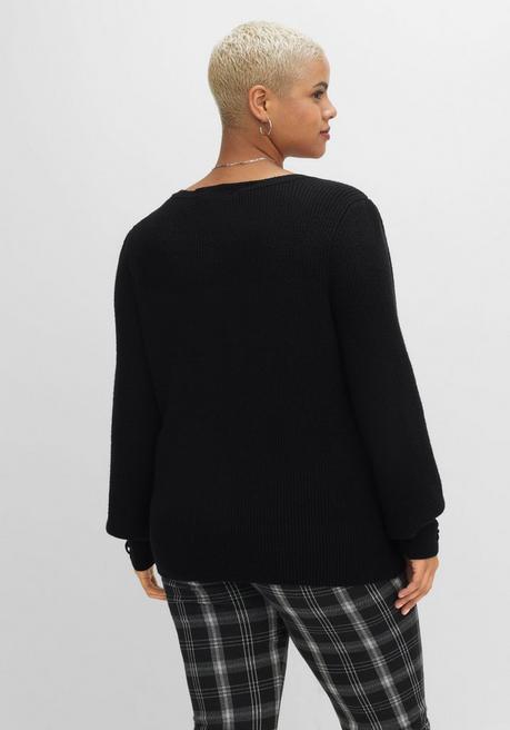 Sheego By Joe Browns Pullover Mit Karree-Ausschnitt Und Ballonärmeln - Schwarz Sheego
