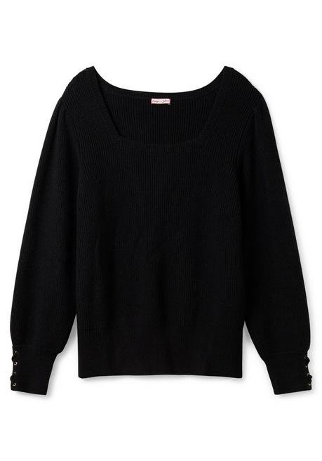 Sheego By Joe Browns Pullover Mit Karree-Ausschnitt Und Ballonärmeln - Schwarz Sheego